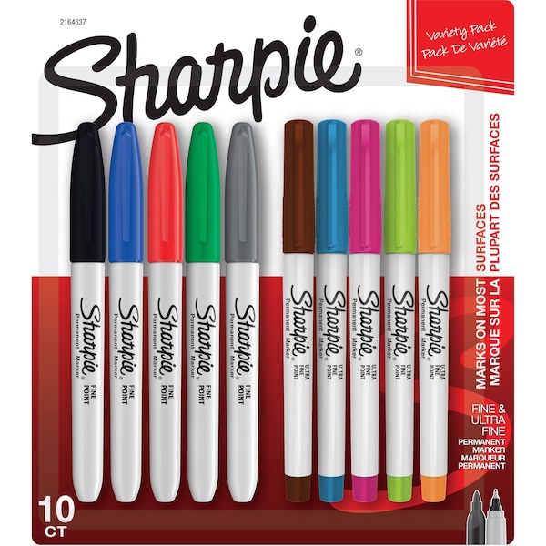 Fine and Ultra Fine Permanent Markers, Assorted, 10PK